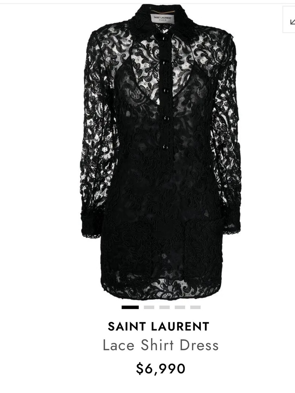 Saint Laurent Sheer Black Floral Lace Shirt Dress